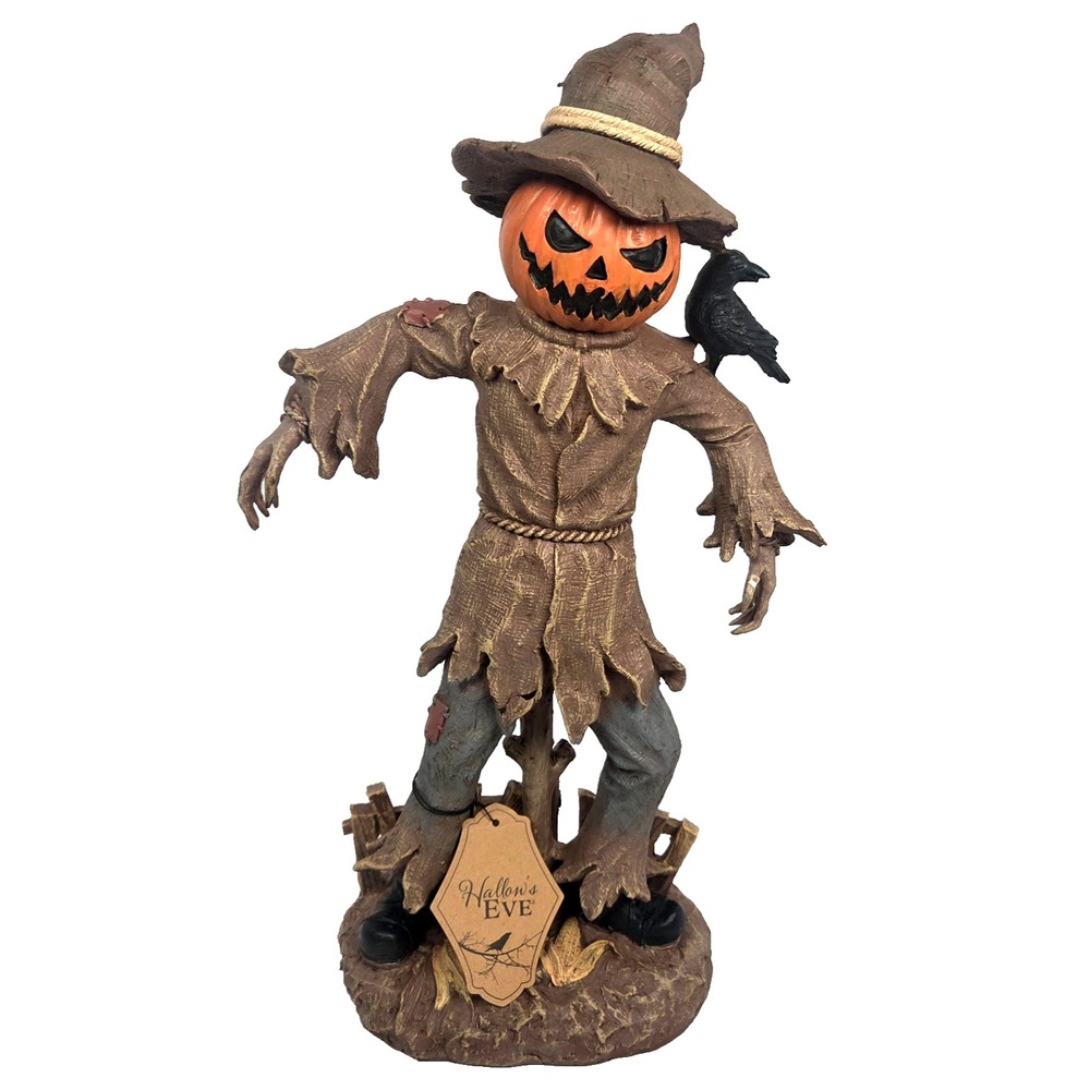 Hallow's Eve Jack O Lantern Scarecrow Raven Resin Halloween Decor Figure Statue